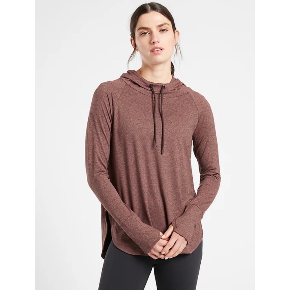 Athleta Uptempo Long Hoodie Women 2X Lightweight Heathered Brown/Rose Thumbholes